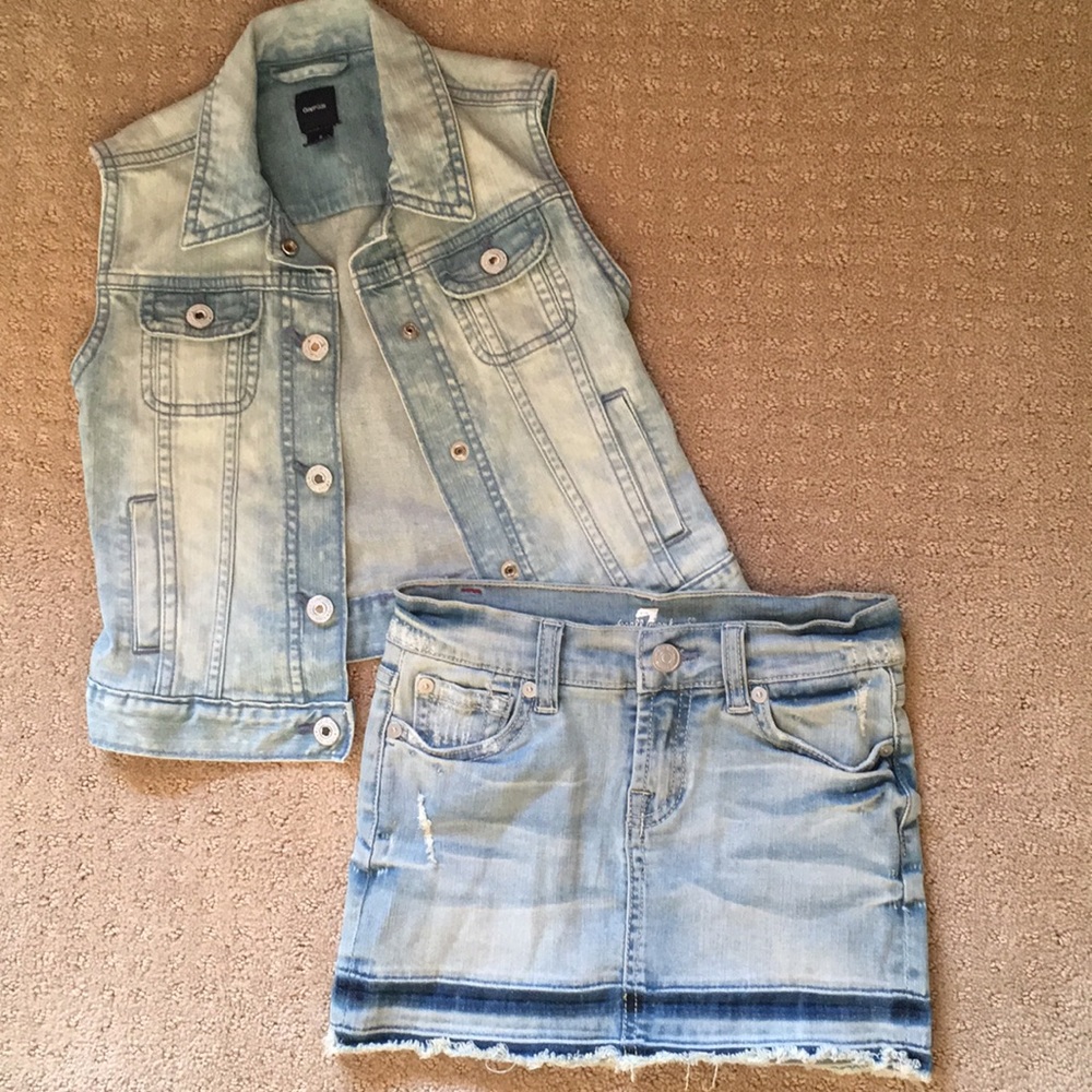 7 For All Mankind Denim Skirt & Gap Denim Vest
